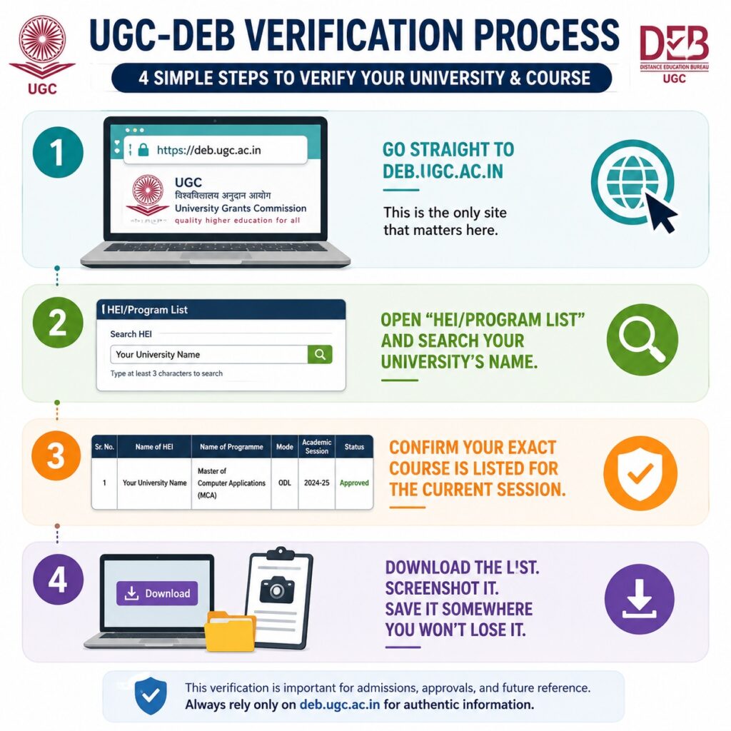 Steps to check if online degree is valid in India