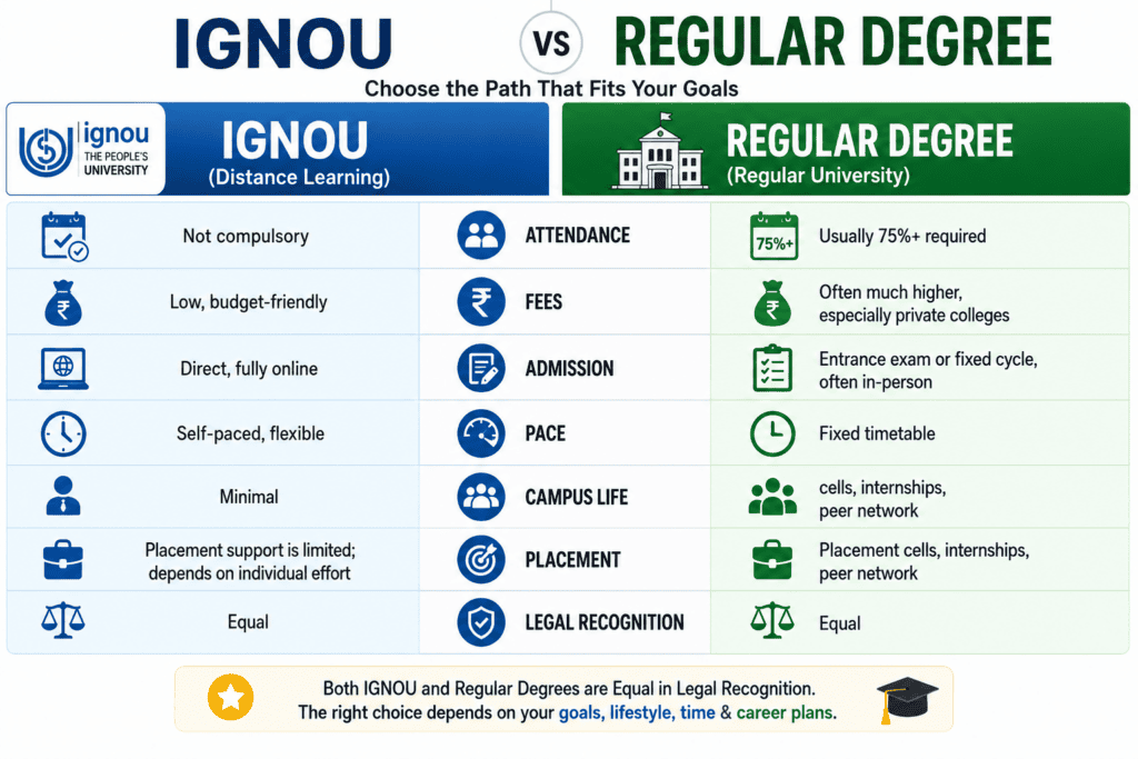 IGNOU vs regular degree comparison India