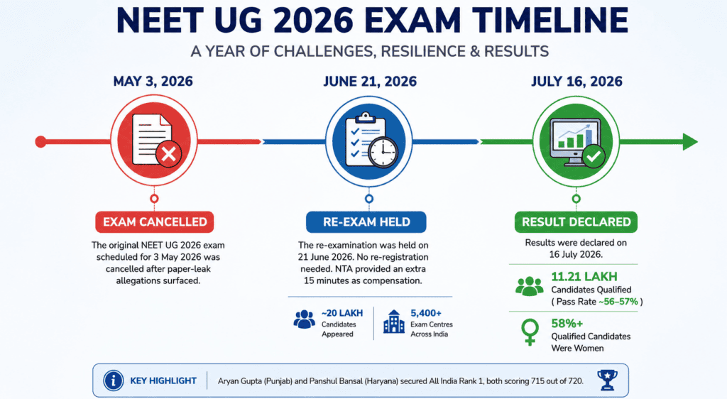 NEET UG 2026 exam timeline paper leak re-exam result