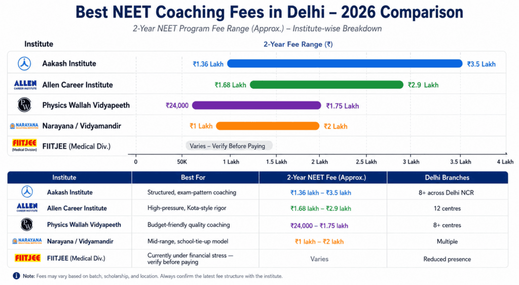 NEET coaching fees Delhi comparison chart 2026