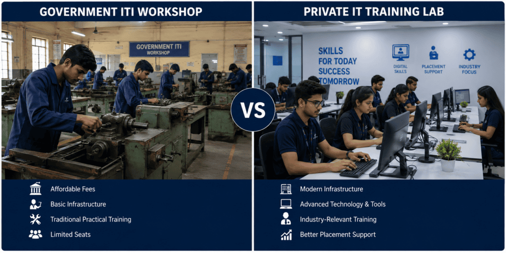 government ITI vs private skill training institute Delhi